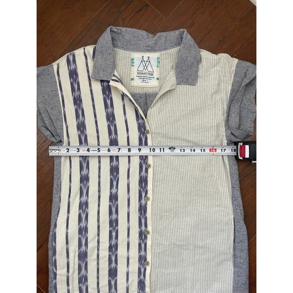 Nomad Tribe Recycled Cotton Button Striped Long Shirt Maxi Dress Sz Small - Picture 6 of 9